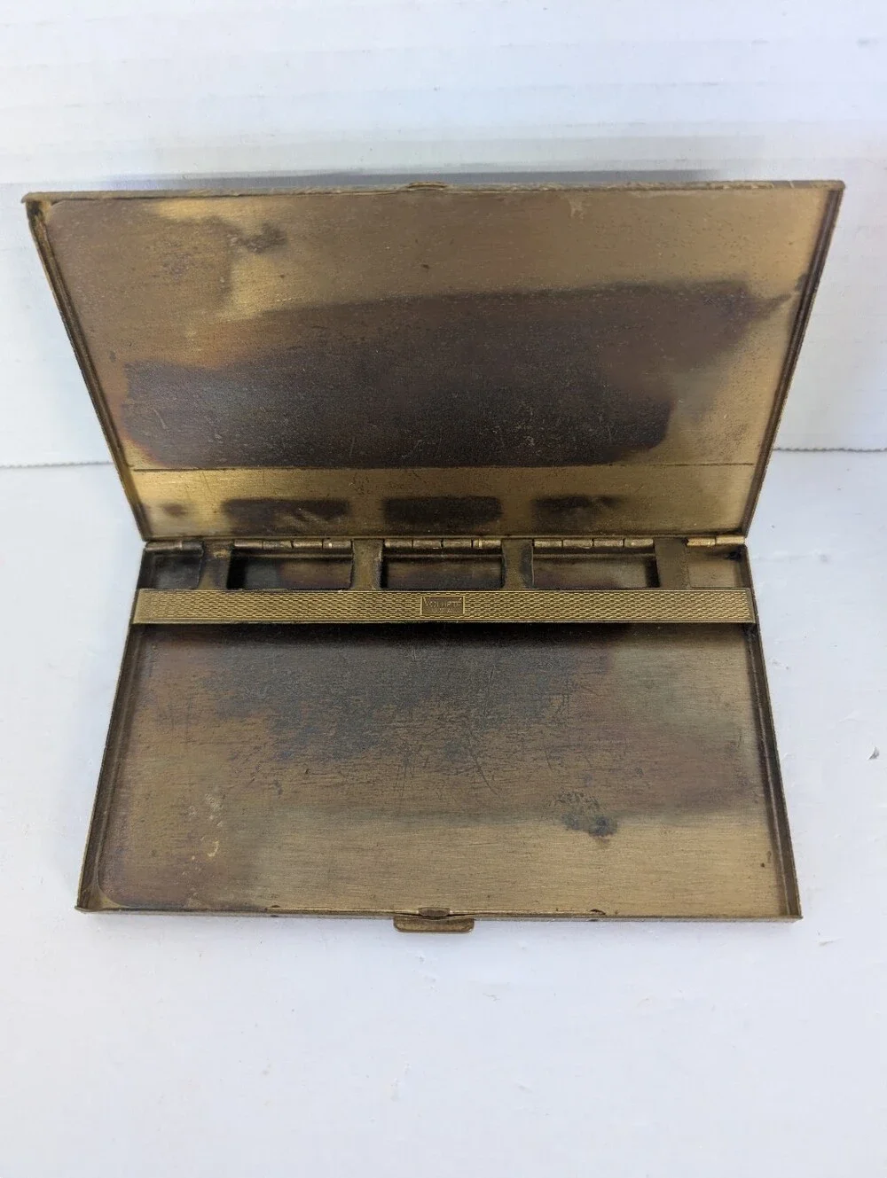 Vintage Cigarette Hexagon Pattern Brass Case - Gold Tone